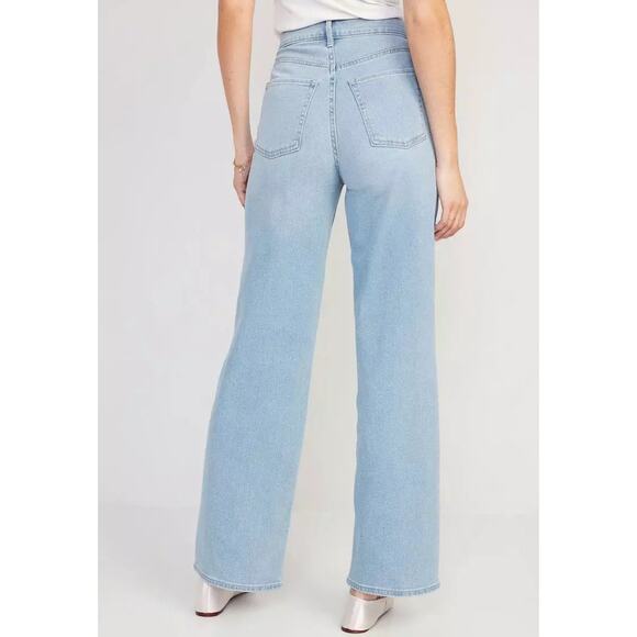 Old Navy Jeans Womens 12P Blue High-Waisted Wow Wide Leg Light Wash Denim NWT - Picture 2 of 5
